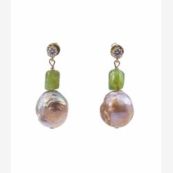 Boucles d'oreilles - perles bronzes avec péridot