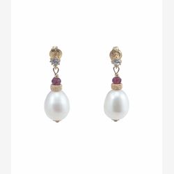 Boucles d'oreilles - perles blanches et grenats
