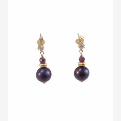 Boucles d'oreilles - perles noires et aubergines