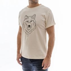 T-shirt unisexe 100 % coton biologique - Beige avec loup