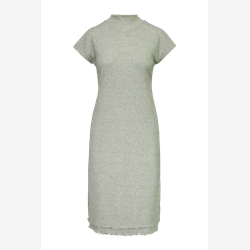 Flore - Straight dress with high collar in green linen