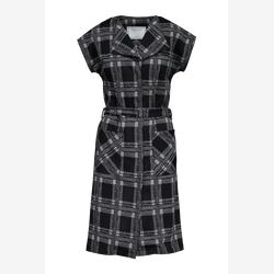 Mariana - Black plaid mid-length dress with lapel collar
