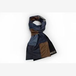 Reversible patchwork scarf - Blue and cognac