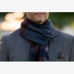 Geometric patchwork scarf - Blue, navy and burgundy