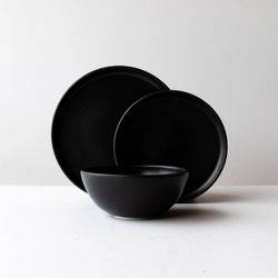 3 Piece Dinnerware Set in Black Satin Glazed Porcelain