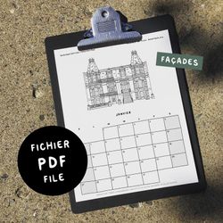 FAÇADES / 2021 Calendar - Digital PDF 8.5x11 - Black&White - Get it now, Print it, Use it! - 7 Montréal theme to choose from!