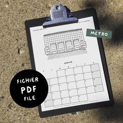 MÉTRO / 2021 Calendar - Digital PDF 8.5x11 - Black&White - Get it now, Print it, Use it! - 7 Montréal theme to choose from!