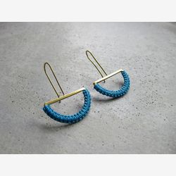 SemiCircle Brass Earrings . Modern Macrame . Half Moon Threader Dangle Earrings . Modern Macrame . Textile Jewelry . Colorful Jewellery