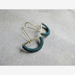 Semicircle Brass Dangle Earrings . Modern Macrame Textile Jewelry . Geometric Colorful Jewelry . Gold Threader Earrings . Long Light Earring