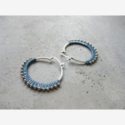 Statement Beaded Hoop Earrings . Plated Silver . Fibre Jewelry . Textile Jewellery . Boho Earrings Jewelry . Design by .. raïz ..