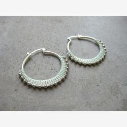 Fiber Beaded Hoop Earrings . Plated Silver . Pastel Fibre Jewelry . Textile Jewellery . Boho Earrings Jewelry . Design by .. raïz ..