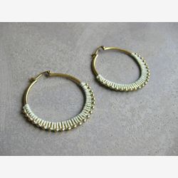 Beaded Brass Hoop Earrings . Macrame Pastel Tones . Fiber Jewelry . Big Hoops . Textile Jewellery . Gypsy Boho Hoops . Colorful Jewelry