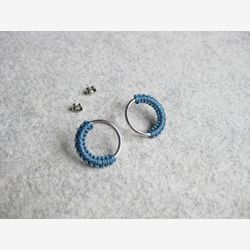 Round Silver Hoop Stud Earrings . Modern Fiber Jewelry . Circle Minimalist Geometric Macramé . Design by .. raïz ..