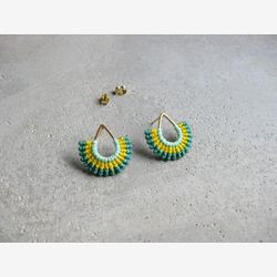 Teardrop Stud Earrings . Exotic Jewelry Colorful . Gold . Textile Fiber Jewelry . Macrame . Geometric Fun Earrings . Design by .. raïz ..