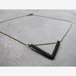 Black Chevron Brass Geometric Necklace . Modern Minimalist Macrame . Dainty Textile Jewelry . Fiber Jewellery . Design by .. raïz ..