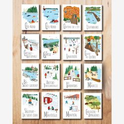 16 Postcards | Quebec illustrations | Quebec Region