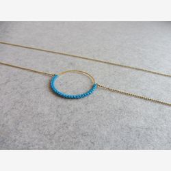 Circle Pendant Brass Hoop . Round Necklace . Blue . Modern Macrame . Textile Jewelry . Crochet Fiber Jewelry . Design by .. raïz ..