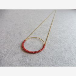 Terracotta Fiber Necklace Circle Brass . Round Pendant . Modern Macrame . Textile Jewelry . Crochet Jewelry . Design by .. raïz ..