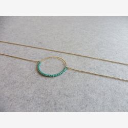 Circle Necklace Brass . Turquoise Round Hoop Pendant . Minimalist Modern Macrame . Textile Jewelry . Crochet Jewelry . Design by .. raïz ..