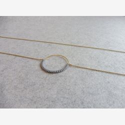 Brass Hoop Necklace . Minimalist Fiber Pendant . Circle Round Necklace . Modern Macrame . Textile Crochet Jewelry . Design by .. raïz ..