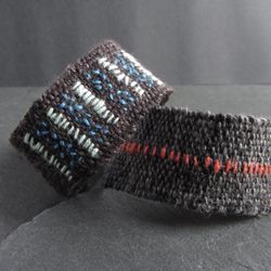 Handwoven cuff bracelets with stitched details / linen cotton bracelet / woven bracelet / textile jewelry / boho bracelet / brown or grey