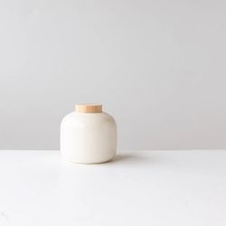Small White Pot with Wood Lid